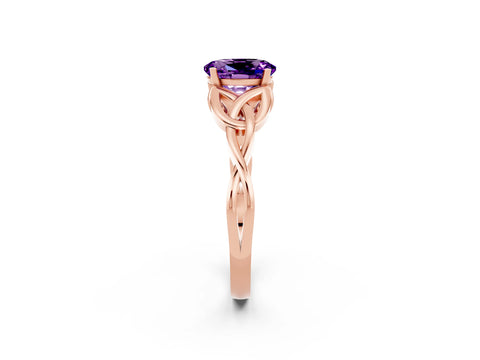 Rose gold Oval Cut Amethyst Solitaire Engagement Ring with Celtic Knot Band and Four-Prong Setting_2