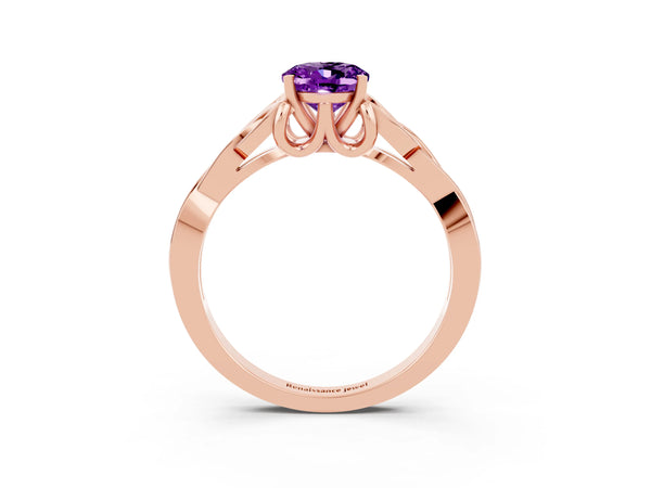 Rose gold Oval Cut Amethyst Solitaire Engagement Ring with Celtic Knot Band and Four-Prong Setting
