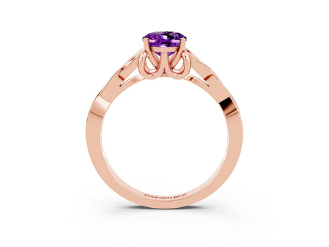 Rose gold Oval Cut Amethyst Solitaire Engagement Ring with Celtic Knot Band and Four-Prong Setting_3