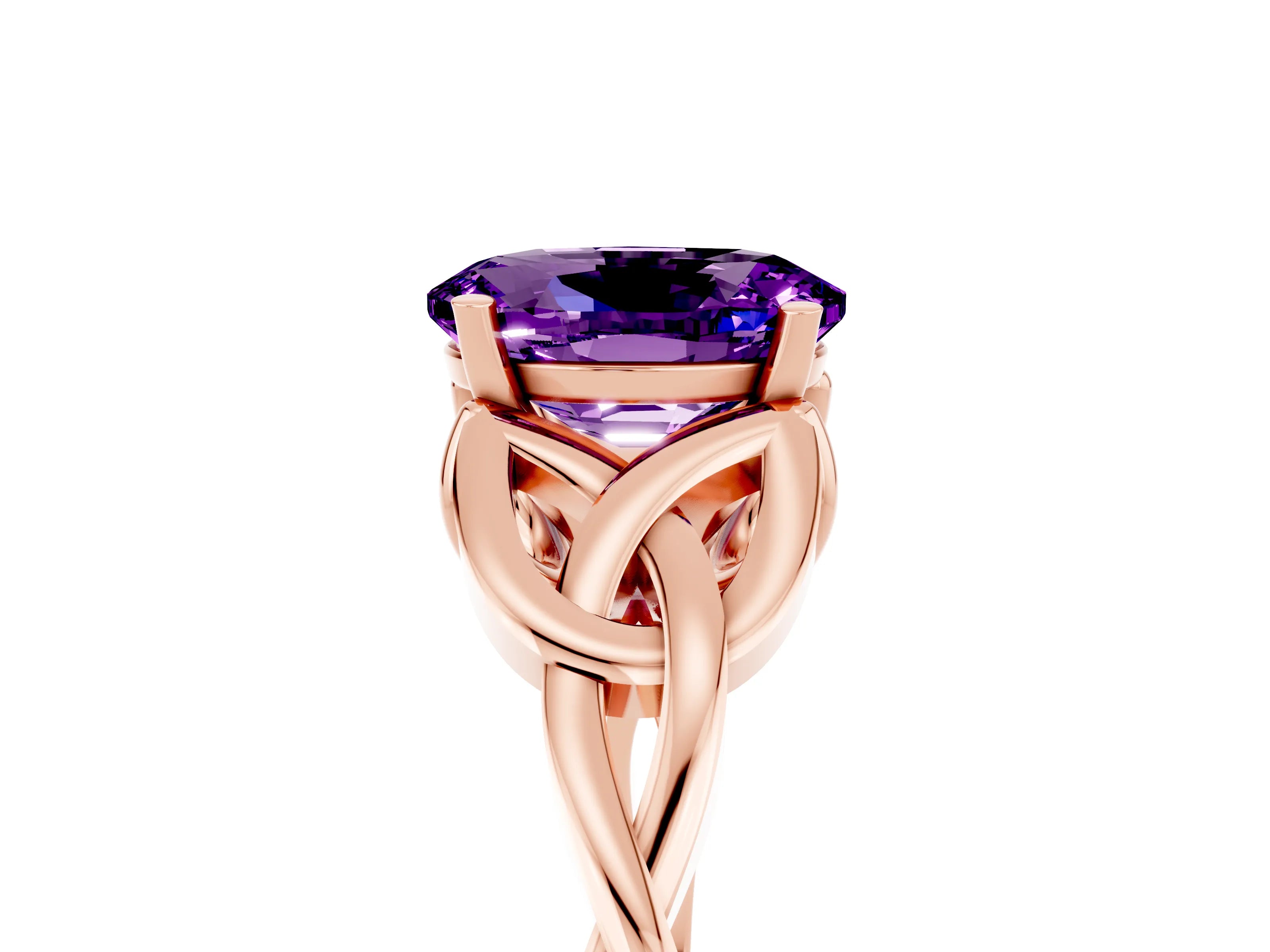 Rose gold Oval Cut Amethyst Solitaire Engagement Ring with Celtic Knot Band and Four-Prong Setting_5