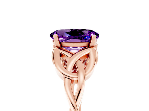Rose gold Oval Cut Amethyst Solitaire Engagement Ring with Celtic Knot Band and Four-Prong Setting_5