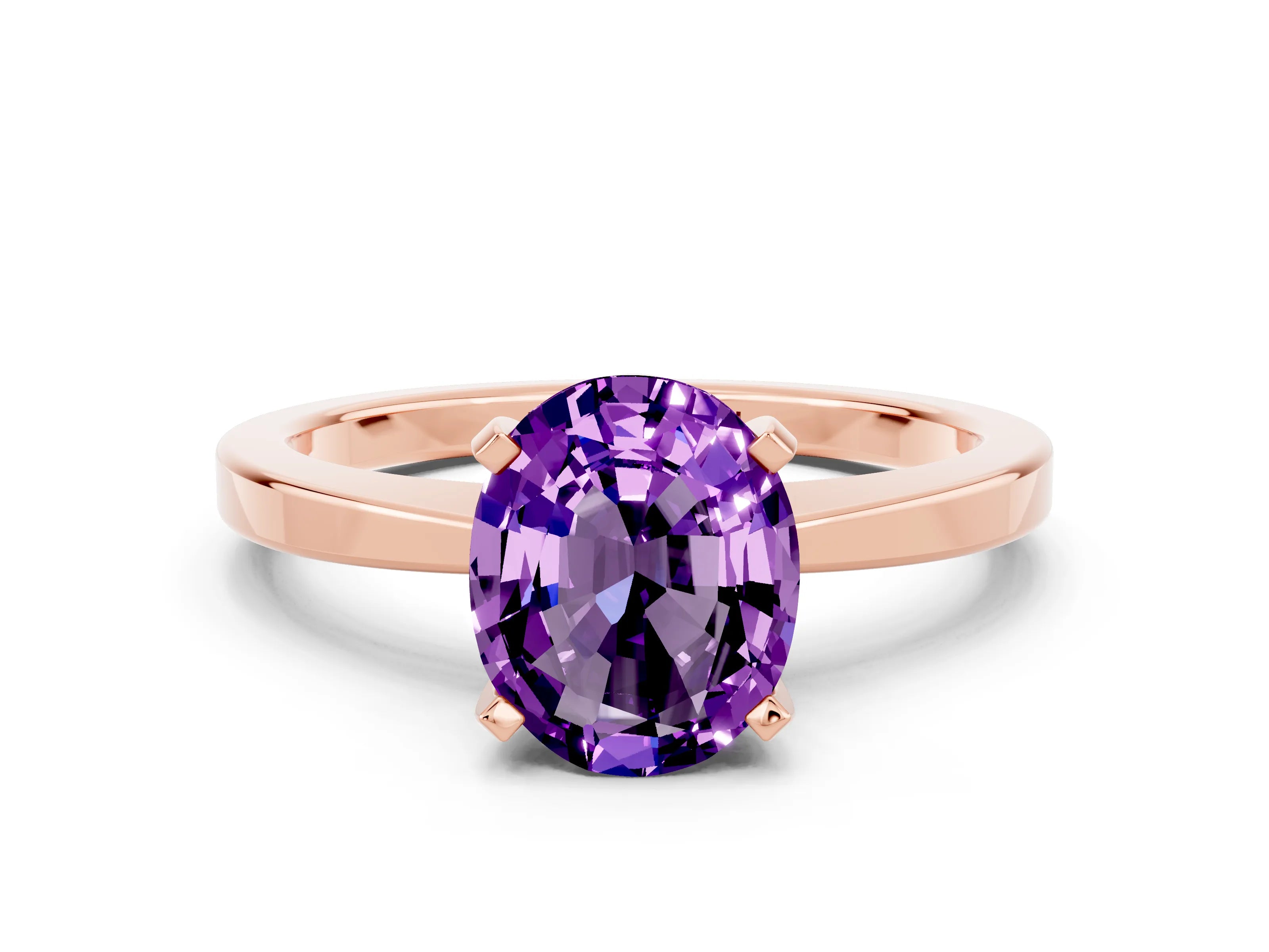 Rose gold Oval Cut Amethyst Solitaire Engagement Ring with Classic Band and Four-Prong Setting_24