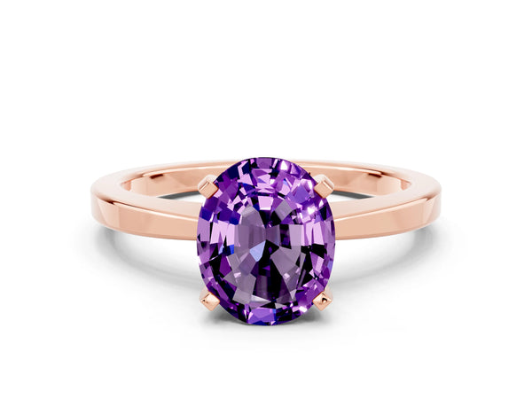 Rose gold Oval Cut Amethyst Solitaire Engagement Ring with Classic Band and Four-Prong Setting