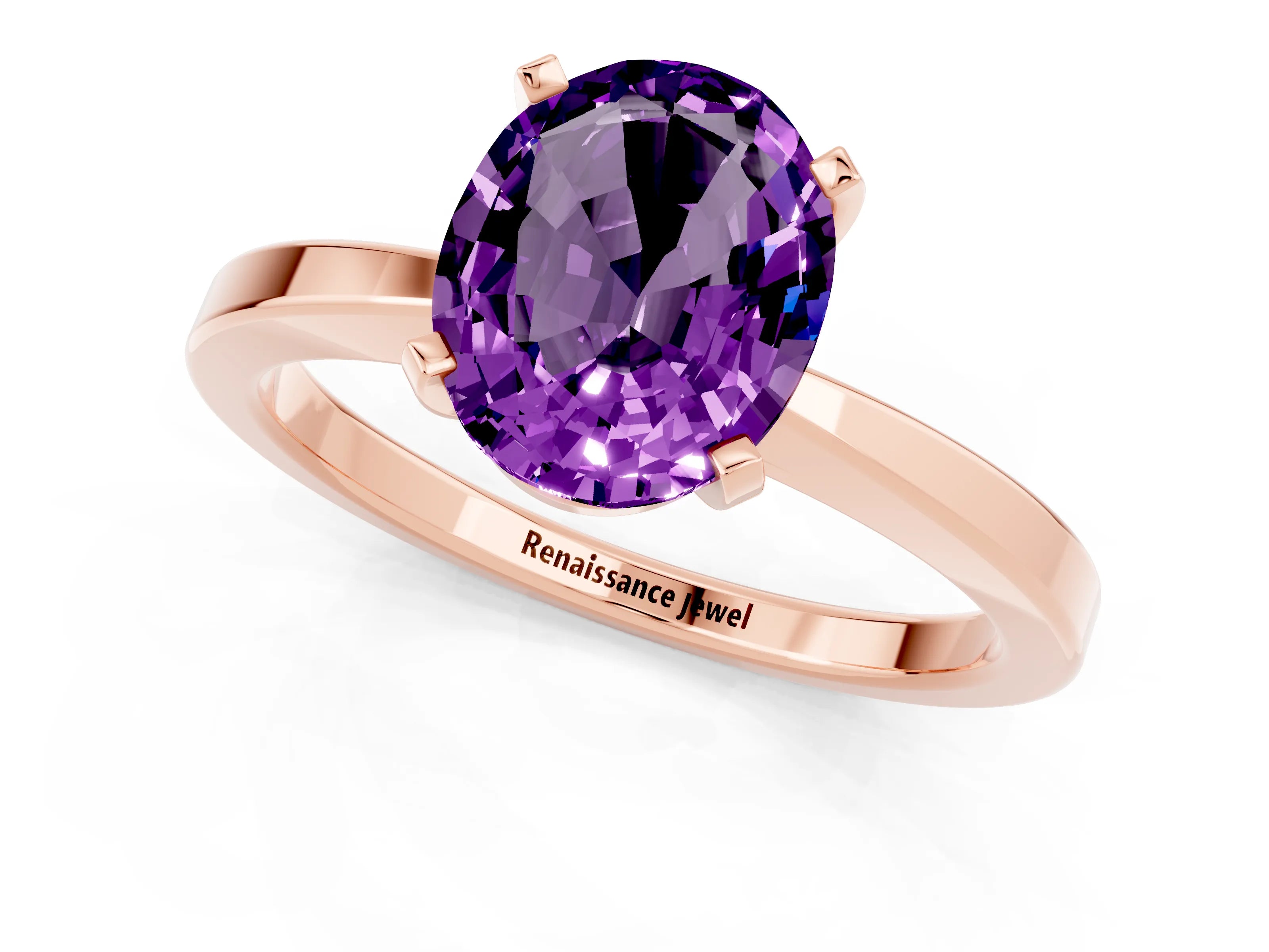 Rose gold Oval Cut Amethyst Solitaire Engagement Ring with Classic Band and Four-Prong Setting_25