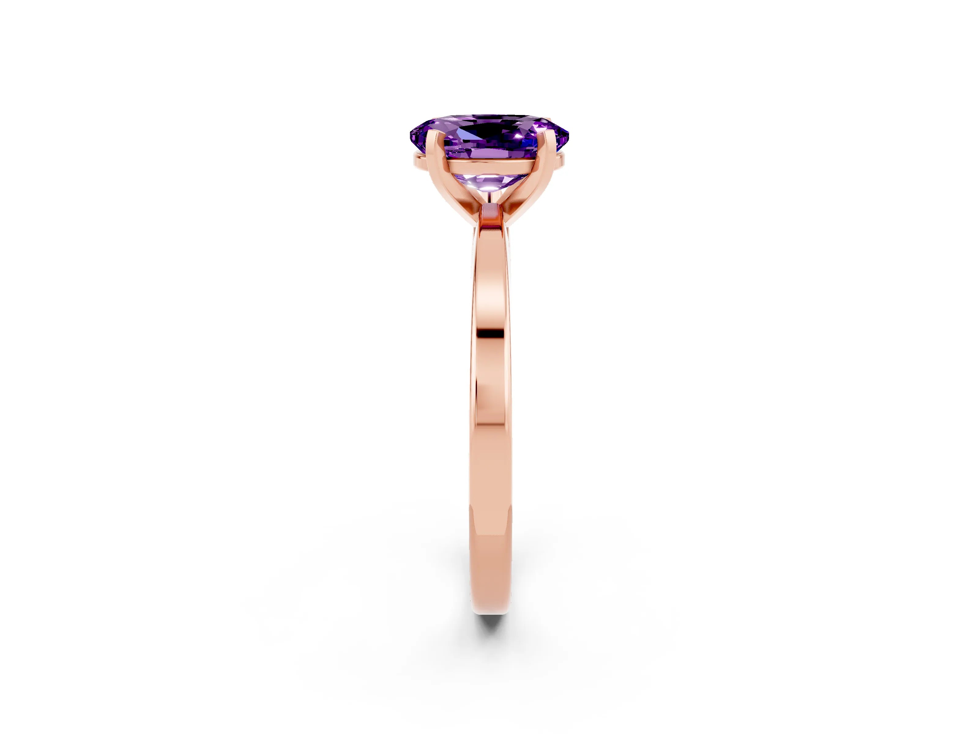 Rose gold Oval Cut Amethyst Solitaire Engagement Ring with Classic Band and Four-Prong Setting_26