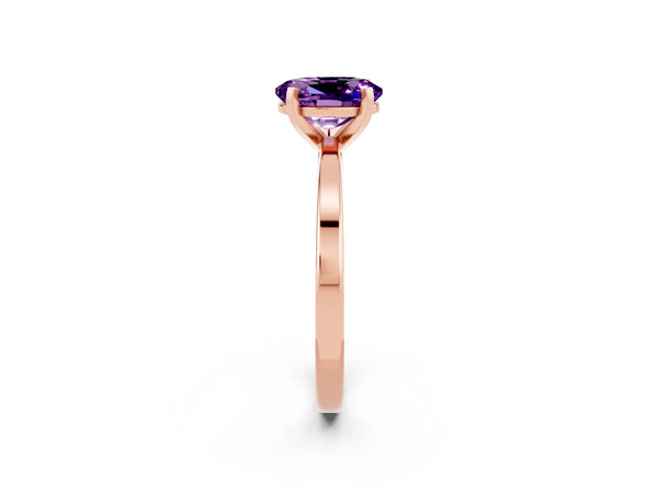 Rose gold Oval Cut Amethyst Solitaire Engagement Ring with Classic Band and Four-Prong Setting