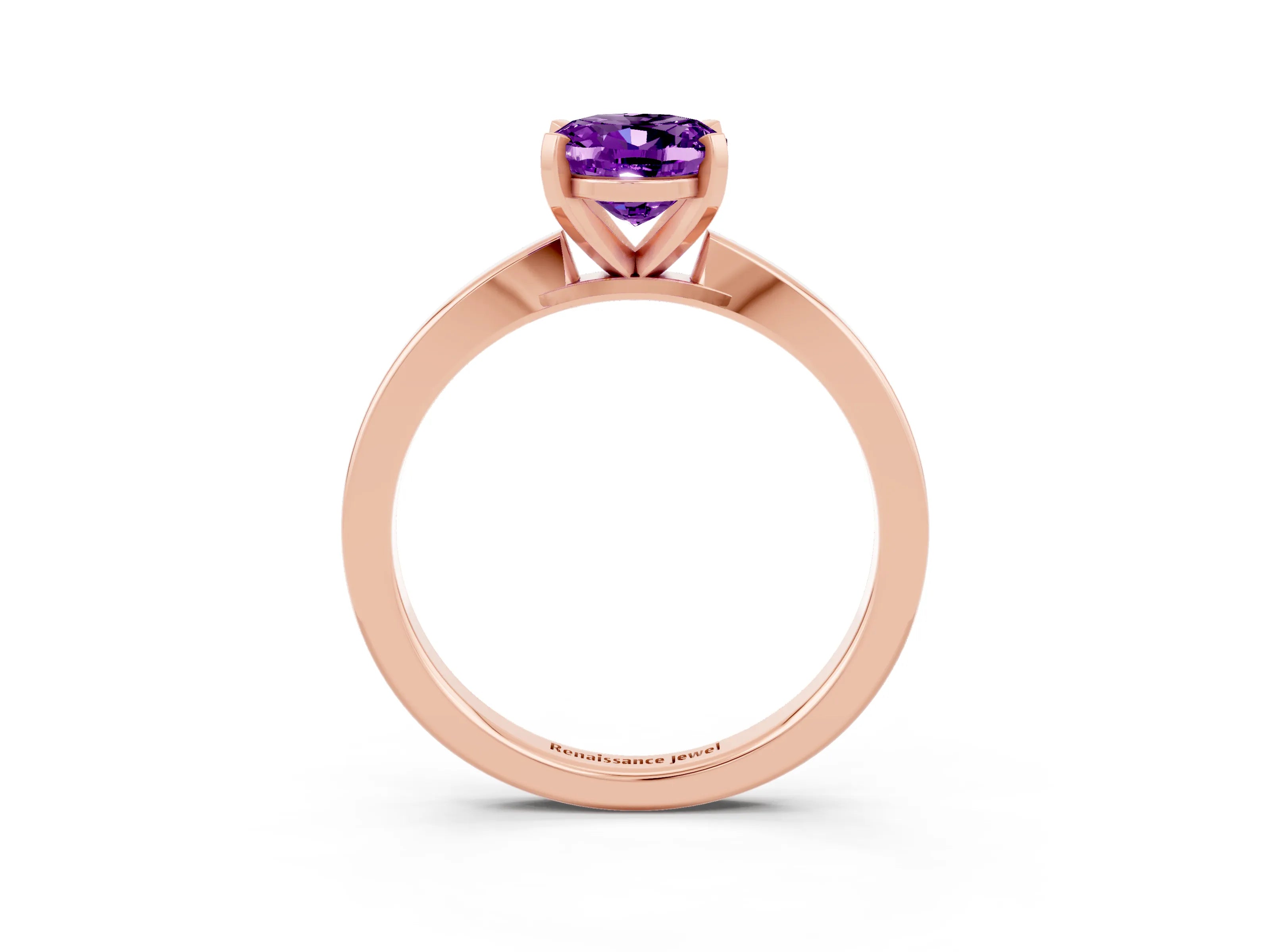 Rose gold Oval Cut Amethyst Solitaire Engagement Ring with Classic Band and Four-Prong Setting_27