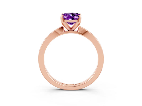 Rose gold Oval Cut Amethyst Solitaire Engagement Ring with Classic Band and Four-Prong Setting