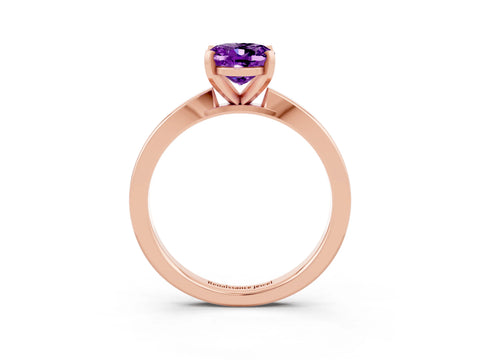 Rose gold Oval Cut Amethyst Solitaire Engagement Ring with Classic Band and Four-Prong Setting_27