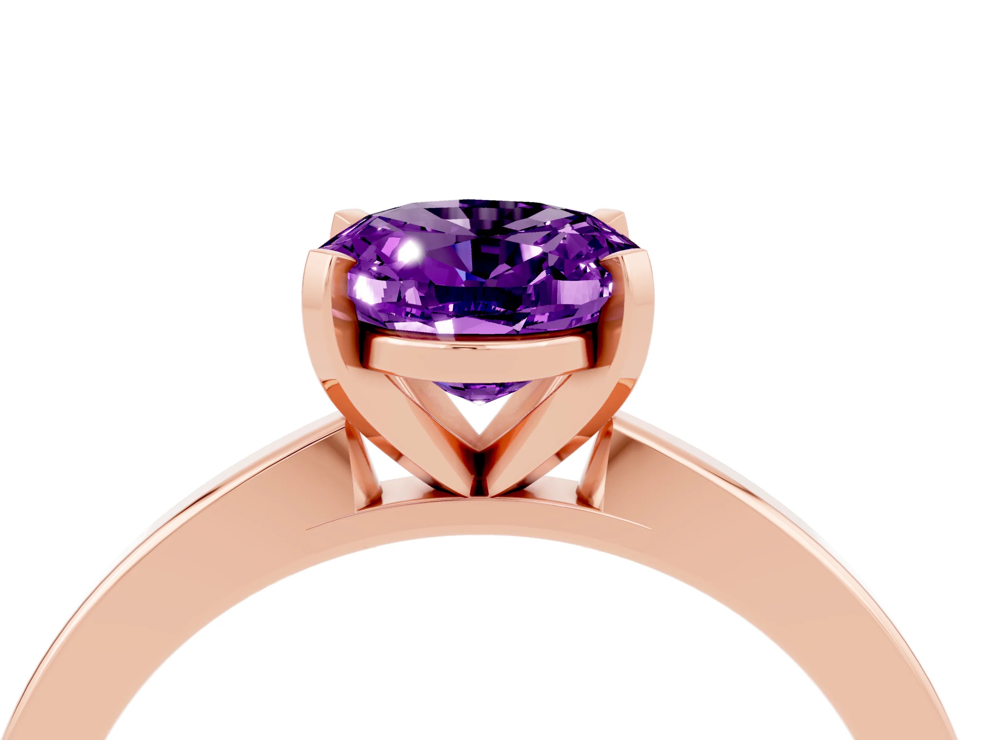 Rose gold Oval Cut Amethyst Solitaire Engagement Ring with Classic Band and Four-Prong Setting_28