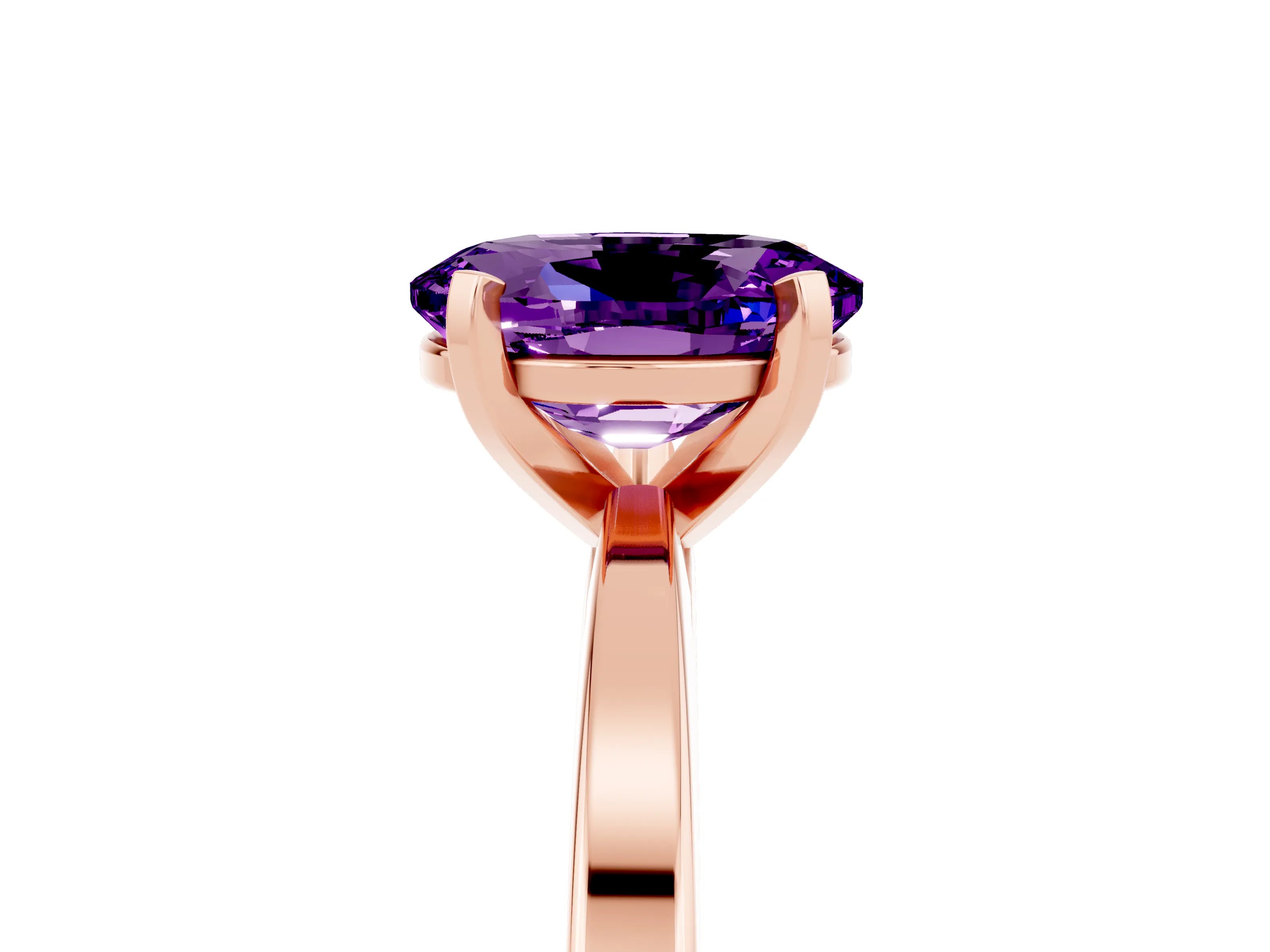 Rose gold Oval Cut Amethyst Solitaire Engagement Ring with Classic Band and Four-Prong Setting_29