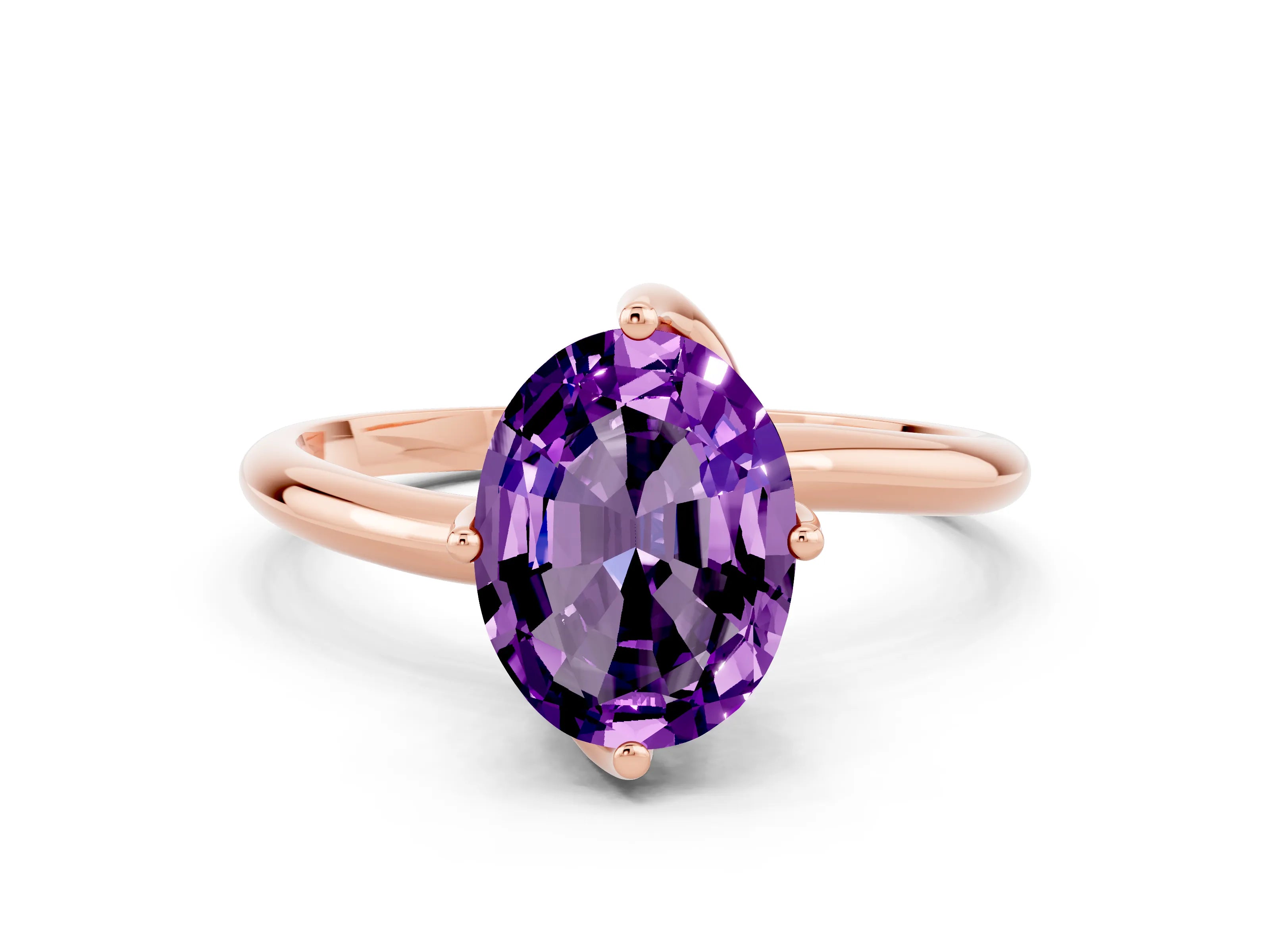 Rose gold Oval Cut Amethyst Solitaire Engagement Ring with Four-Prong Setting and Classic Band_12