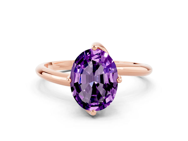 Rose gold Oval Cut Amethyst Solitaire Engagement Ring with Four-Prong Setting and Classic Band