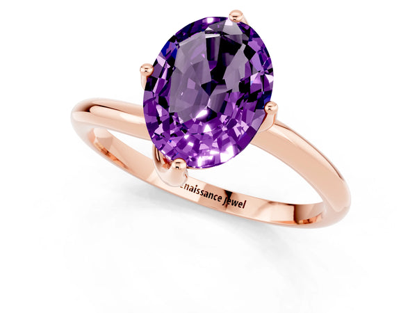 Rose gold Oval Cut Amethyst Solitaire Engagement Ring with Four-Prong Setting and Classic Band