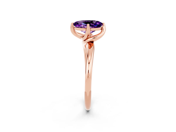 Rose gold Oval Cut Amethyst Solitaire Engagement Ring with Four-Prong Setting and Classic Band