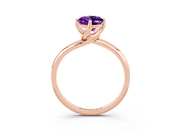 Rose gold Oval Cut Amethyst Solitaire Engagement Ring with Four-Prong Setting and Classic Band