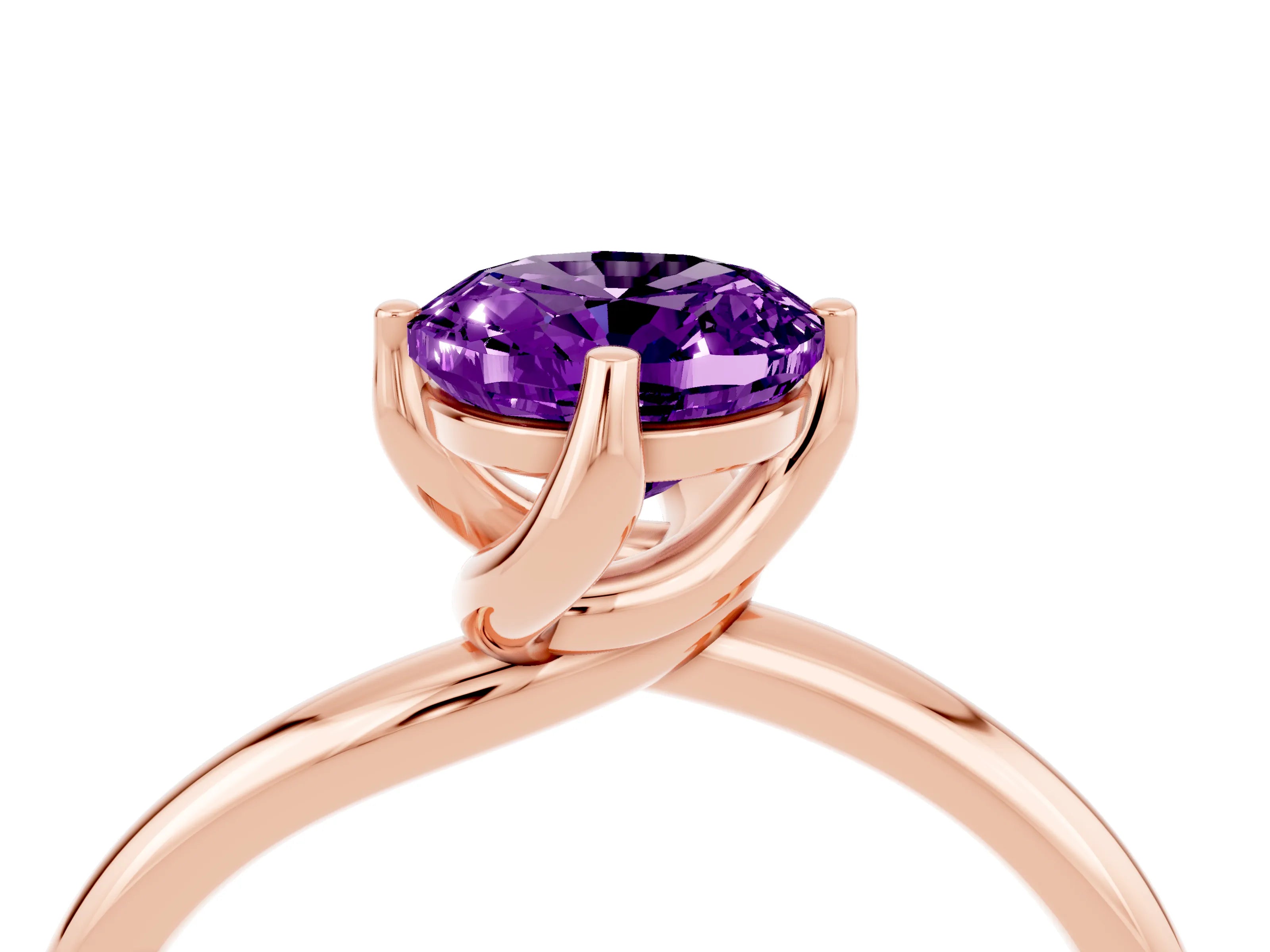 Rose gold Oval Cut Amethyst Solitaire Engagement Ring with Four-Prong Setting and Classic Band_16