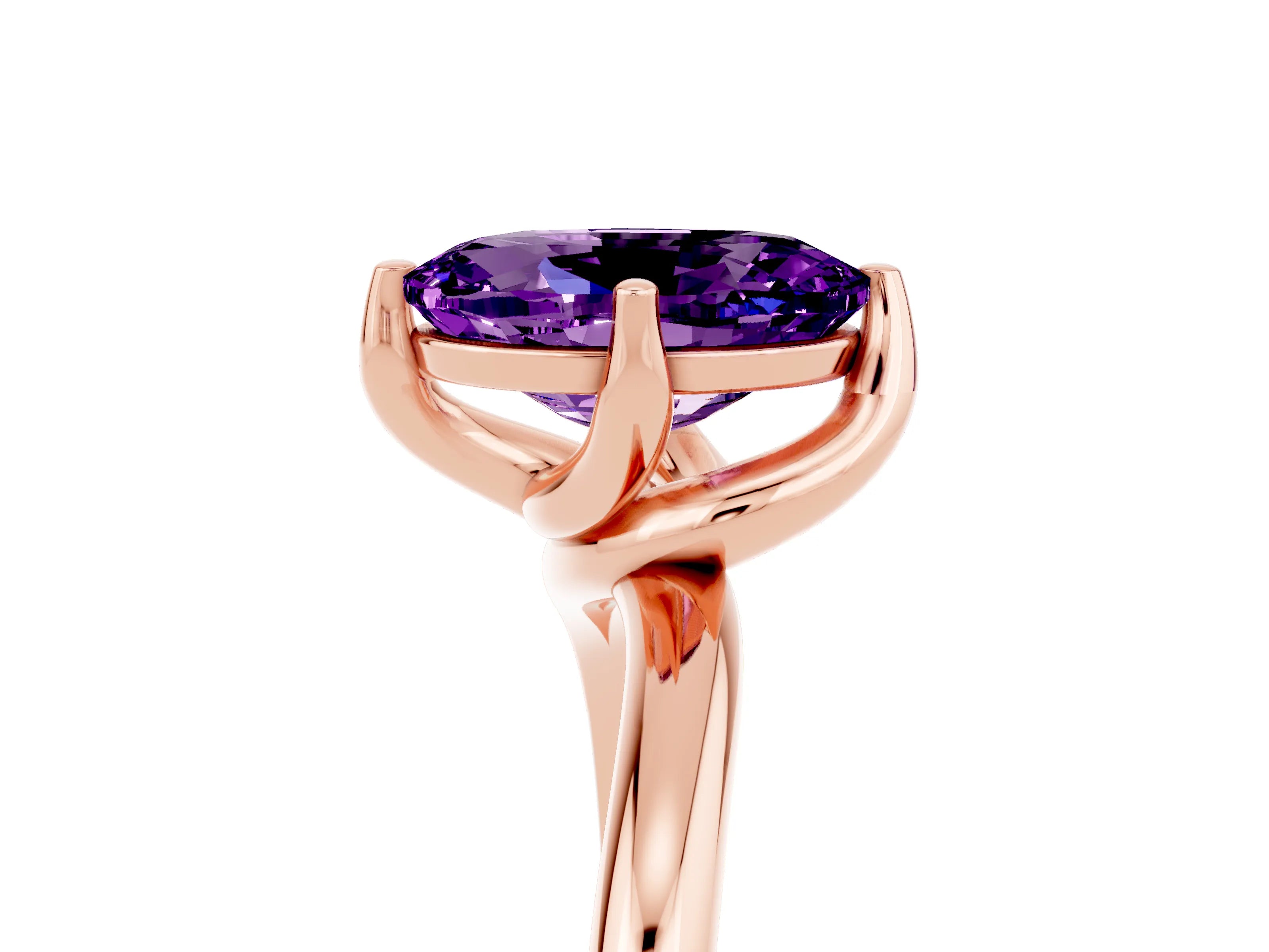 Rose gold Oval Cut Amethyst Solitaire Engagement Ring with Four-Prong Setting and Classic Band_17