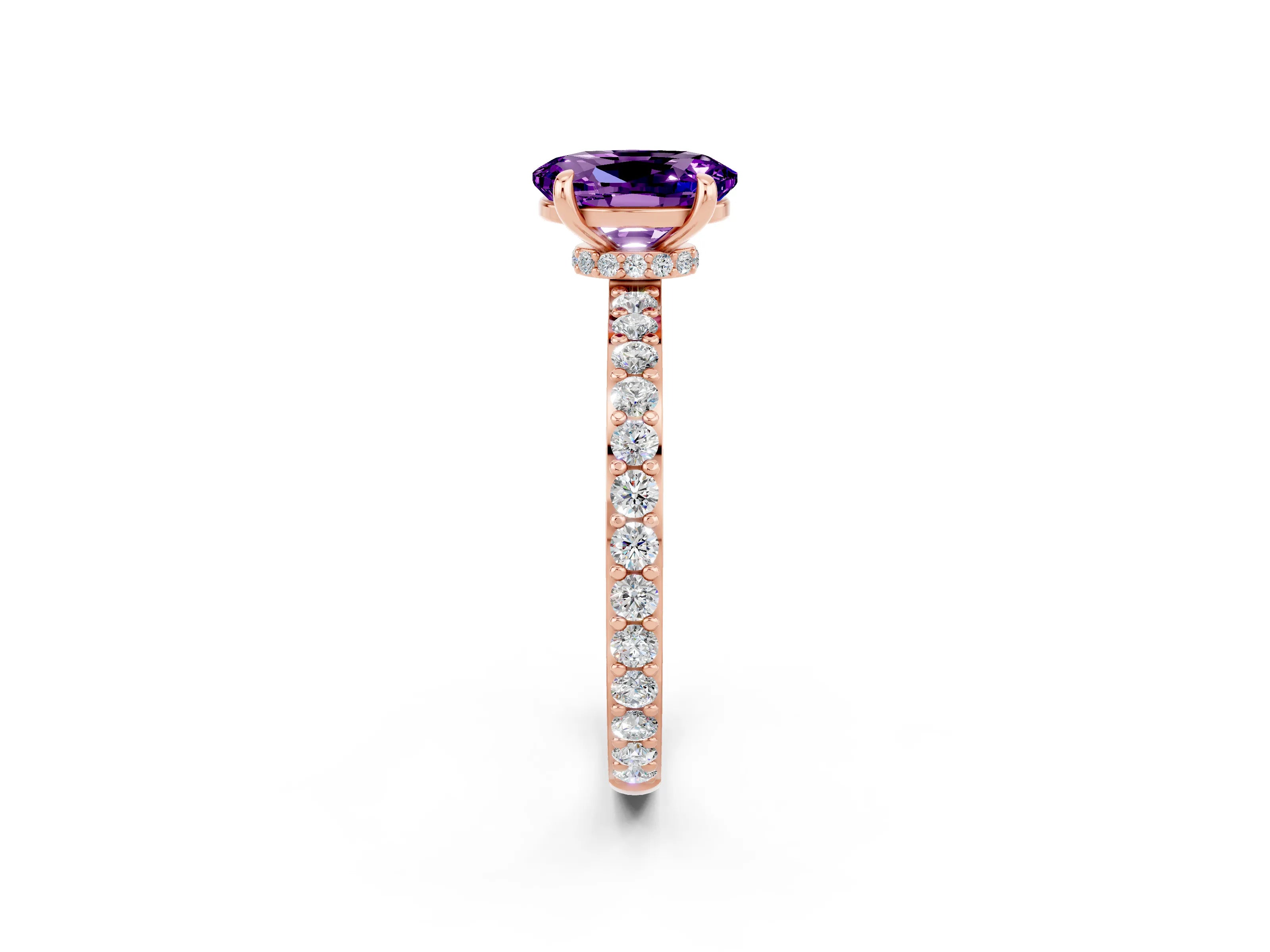 Rose gold Oval Cut Amethyst Solitaire Engagement Ring with Pavé Band and Four-Prong Setting_2