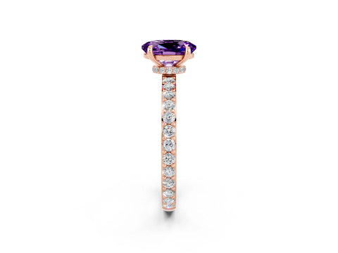 Rose gold Oval Cut Amethyst Solitaire Engagement Ring with Pavé Band and Four-Prong Setting_2