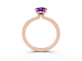Rose gold Oval Cut Amethyst Solitaire Engagement Ring with Pavé Band and Four-Prong Setting_3