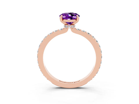 Rose gold Oval Cut Amethyst Solitaire Engagement Ring with Pavé Band and Four-Prong Setting_3