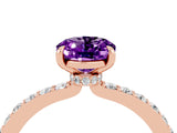 Rose gold Oval Cut Amethyst Solitaire Engagement Ring with Pavé Band and Four-Prong Setting_4