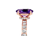 Rose gold Oval Cut Amethyst Solitaire Engagement Ring with Pavé Band and Four-Prong Setting_5