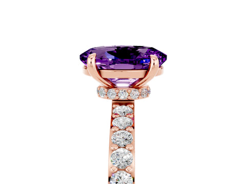 Rose gold Oval Cut Amethyst Solitaire Engagement Ring with Pavé Band and Four-Prong Setting_5