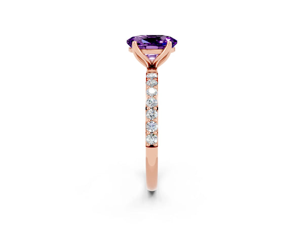 Rose gold Oval Cut Amethyst Solitaire Engagement Ring with Round  Pavé Band and Prong Setting