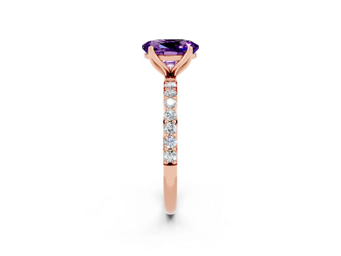 Rose gold Oval Cut Amethyst Solitaire Engagement Ring with Pavé Band and Prong Setting_2