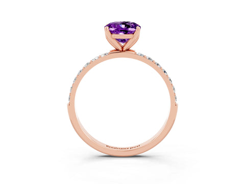 Rose gold Oval Cut Amethyst Solitaire Engagement Ring with Pavé Band and Prong Setting_3