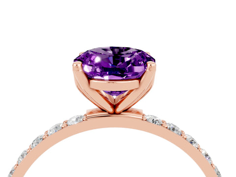 Rose gold Oval Cut Amethyst Solitaire Engagement Ring with Pavé Band and Prong Setting_4