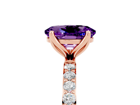 Rose gold Oval Cut Amethyst Solitaire Engagement Ring with Pavé Band and Prong Setting_5
