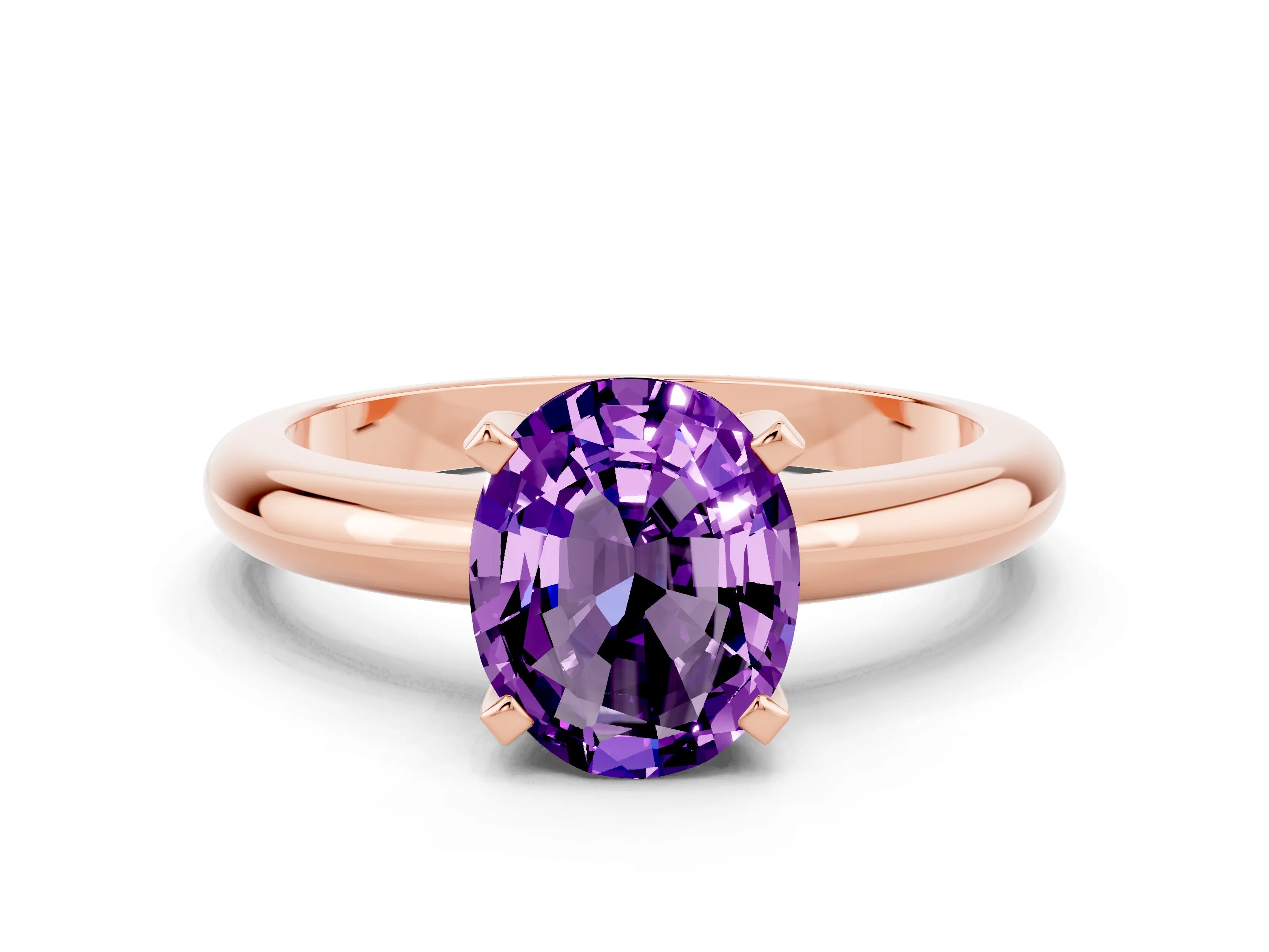 Rose gold Oval Cut Amethyst Solitaire Engagement Ring with Round Band and Four-Prong Setting