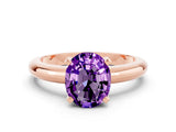 Rose gold Oval Cut Amethyst Solitaire Engagement Ring with Round Band and Four-Prong Setting
