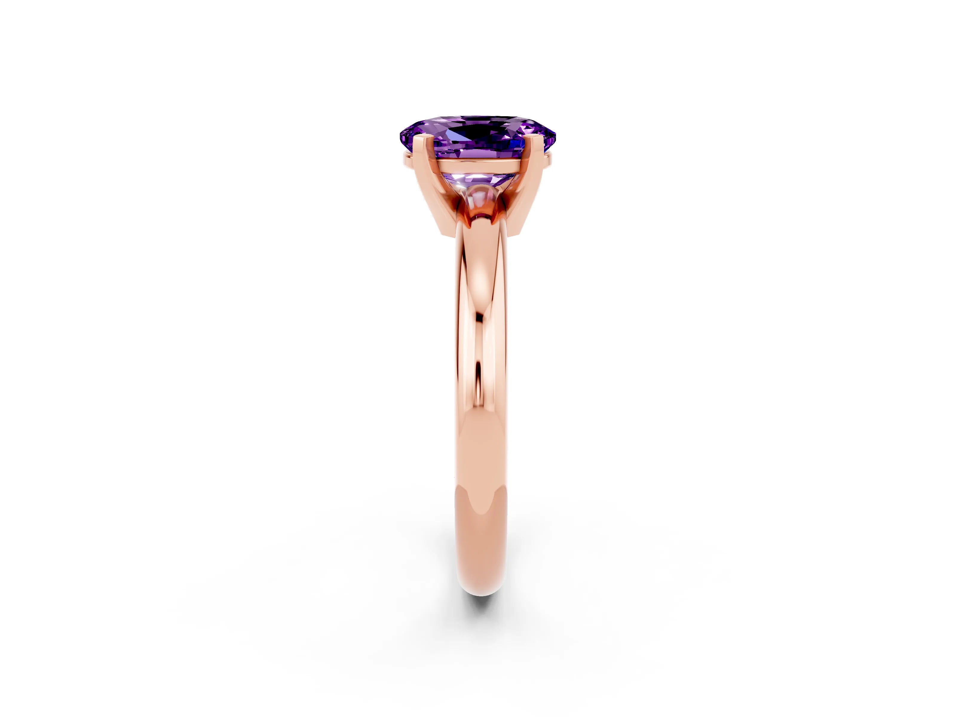 Rose gold Oval Cut Amethyst Solitaire Engagement Ring with Round Band and Four-Prong Setting_2
