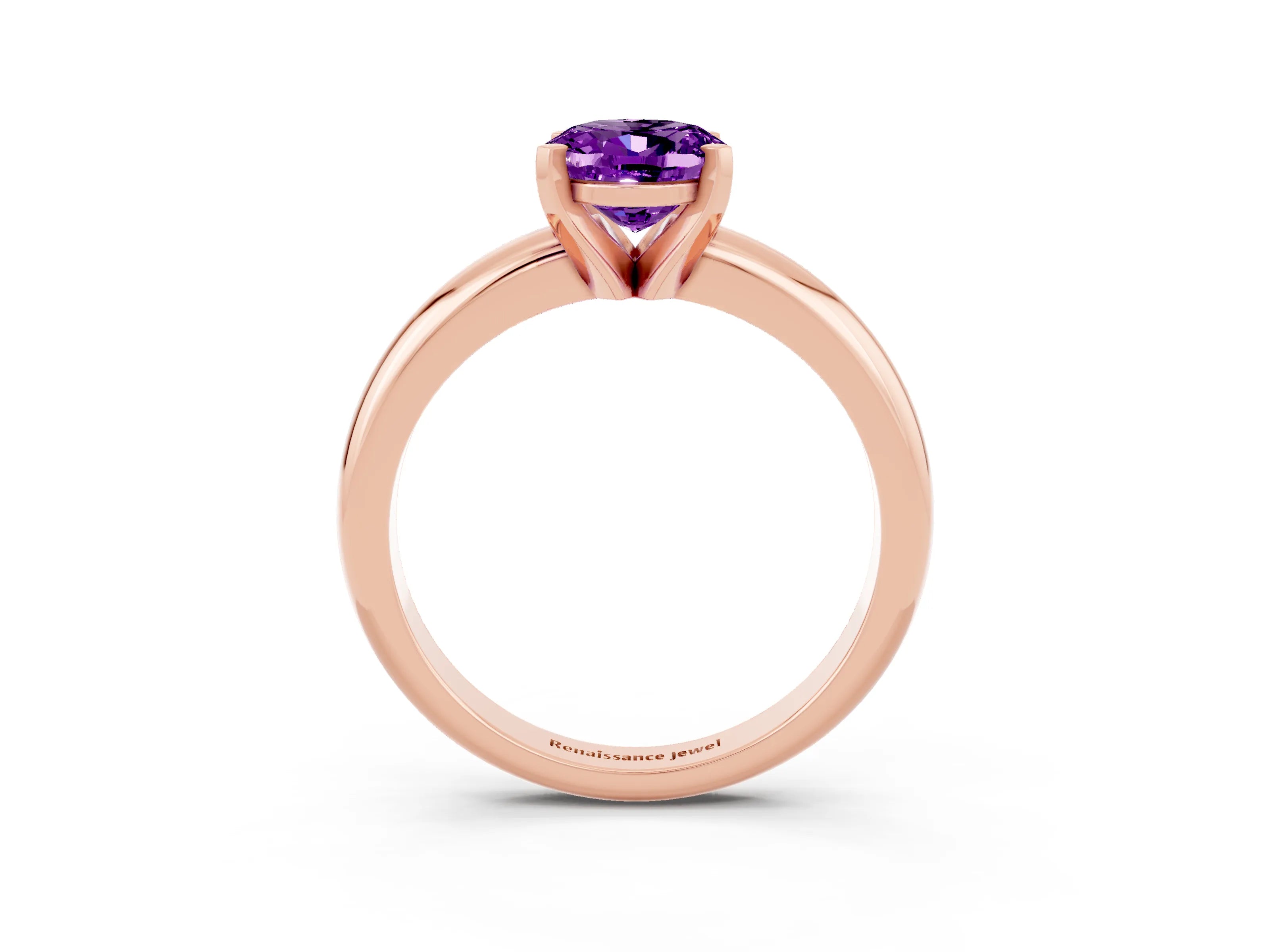 Rose gold Oval Cut Amethyst Solitaire Engagement Ring with Round Band and Four-Prong Setting_3