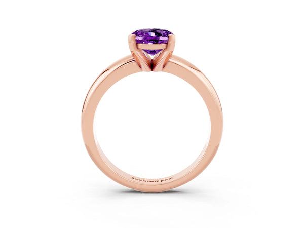 Rose gold Oval Cut Amethyst Solitaire Engagement Ring with Round Band and Four-Prong Setting