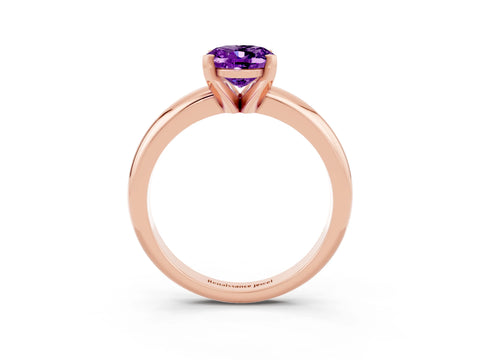 Rose gold Oval Cut Amethyst Solitaire Engagement Ring with Round Band and Four-Prong Setting_3