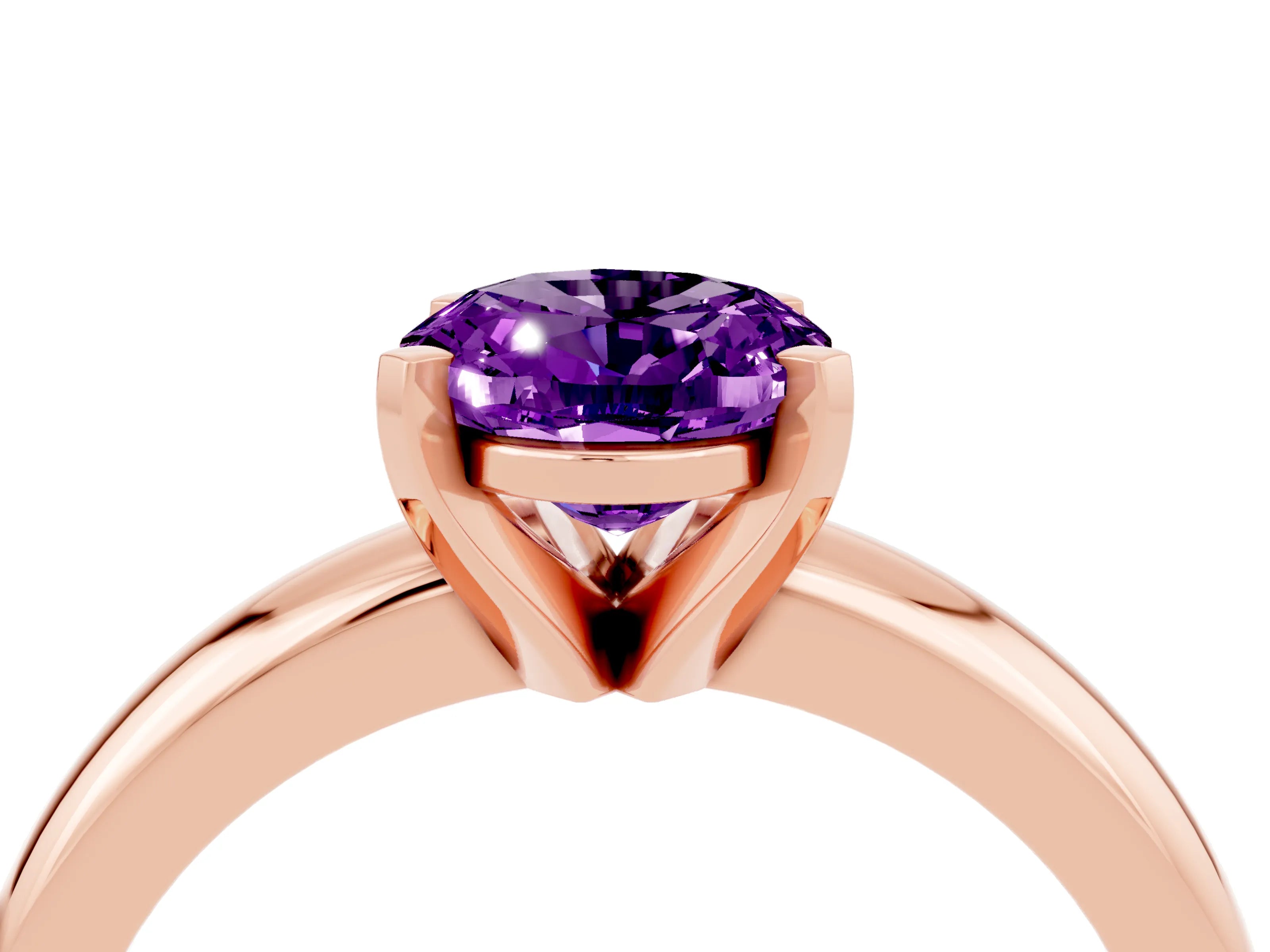 Rose gold Oval Cut Amethyst Solitaire Engagement Ring with Round Band and Four-Prong Setting_4
