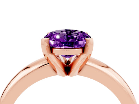 Rose gold Oval Cut Amethyst Solitaire Engagement Ring with Round Band and Four-Prong Setting_4