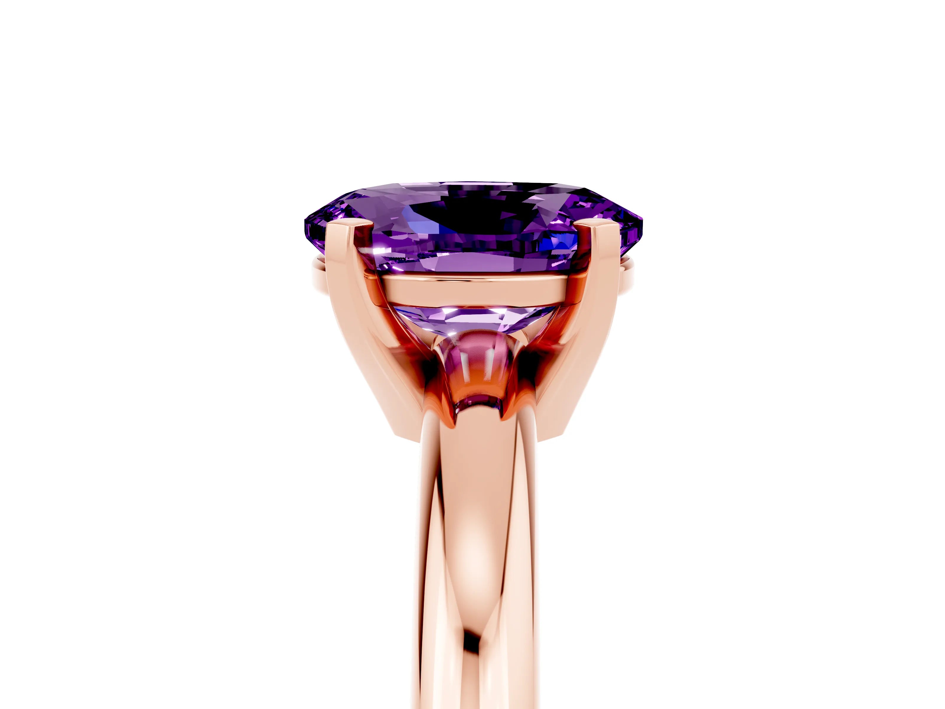 Rose gold Oval Cut Amethyst Solitaire Engagement Ring with Round Band and Four-Prong Setting_5