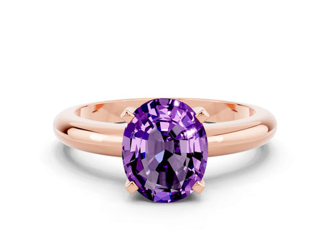 Rose gold Oval Cut Amethyst Solitaire Engagement Ring with Round Band and Four-Prong Setting
