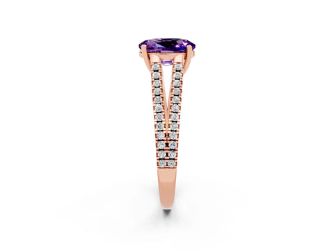 Rose gold Oval Cut Amethyst Solitaire Engagement Ring with Split Shank Pavé Band_2