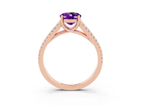 Rose gold Oval Cut Amethyst Solitaire Engagement Ring with Split Shank Pavé Band_3