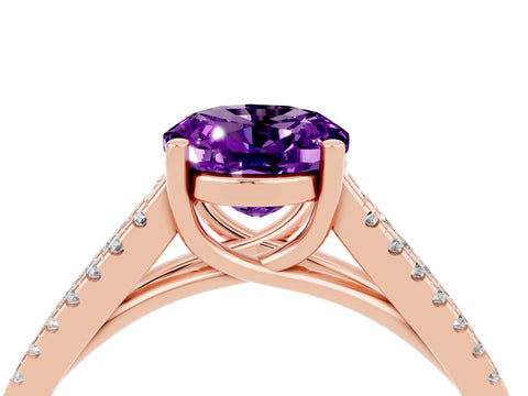 Rose gold Oval Cut Amethyst Solitaire Engagement Ring with Split Shank Pavé Band_4