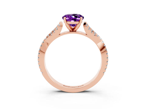 Rose gold Oval Cut Amethyst Solitaire Engagement Ring with Twisted Pavé Band and Four-Prong Setting_3