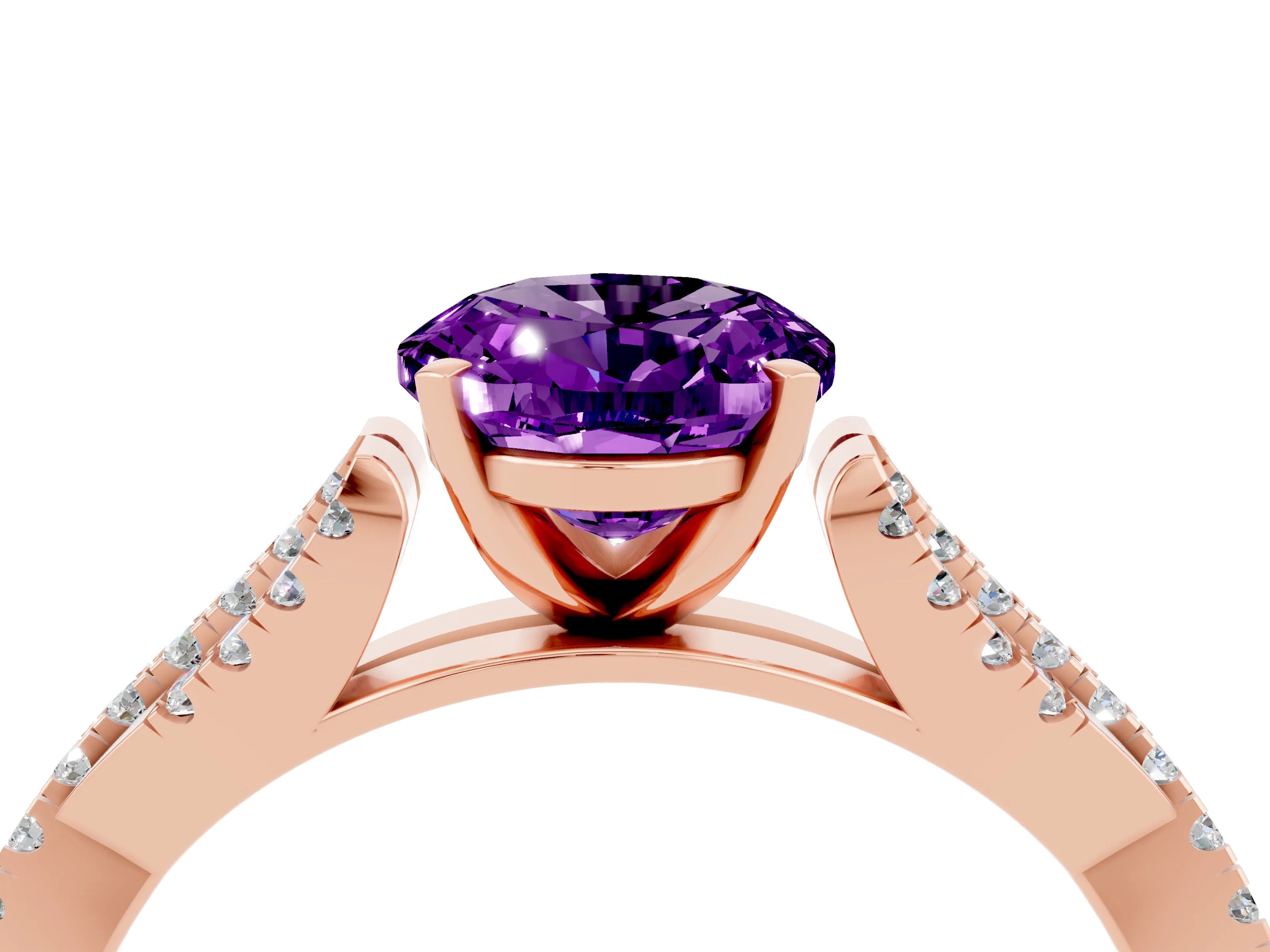 Rose gold Oval Cut Amethyst Solitaire Engagement Ring with Twisted Pavé Band and Four-Prong Setting_4