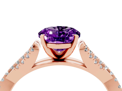 Rose gold Oval Cut Amethyst Solitaire Engagement Ring with Twisted Pavé Band and Four-Prong Setting_4